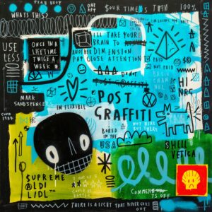 Post graffiti/ bored in the USA by Skeleton Cardboard